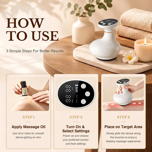 Electric Cupping Massager with 3D Vacuum Suction & Gua Sha, Portable Device for Home Use Muscle Relief on Back and Neck